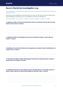 Science electricity template year 4 core