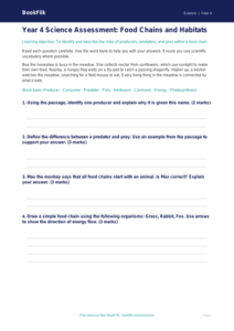 Free Food Chains Assessment | Year 4 | Science | BookFlik