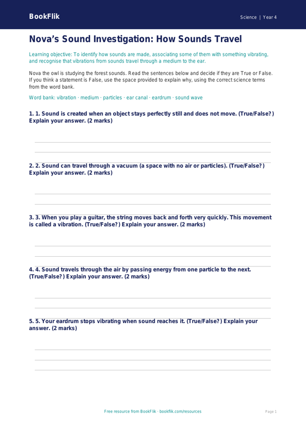 Science sound activity sheet year 4 core worksheet preview — Science Sound
