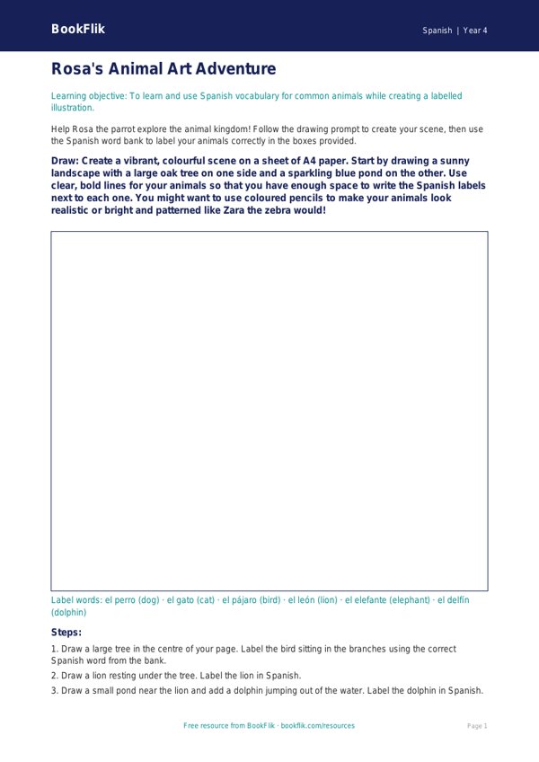 Free Spanish Animals Drawing Sheet | Year 4 | BookFlik worksheet preview — Spanish Animals