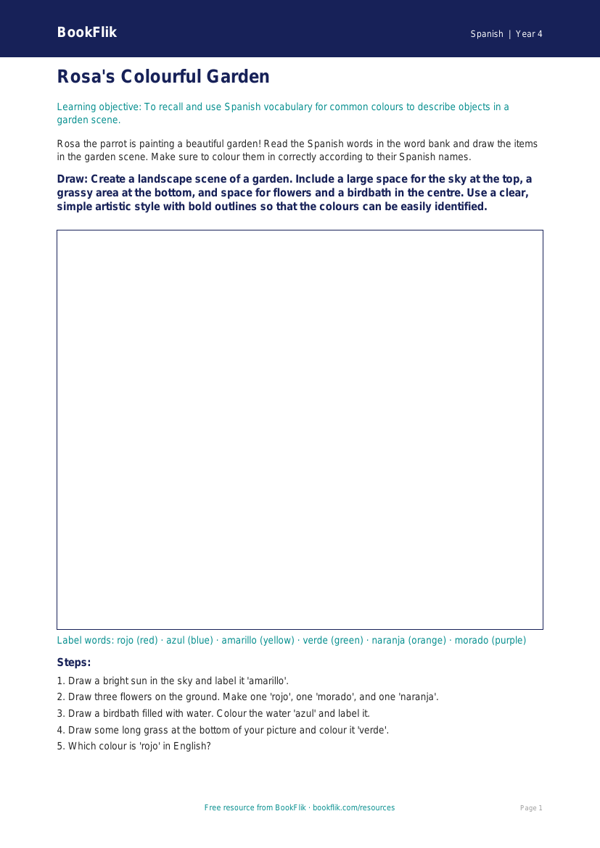 Free Colours Worksheet Year 4 | Australian Curriculum | BookFlik worksheet preview — Spanish Colours
