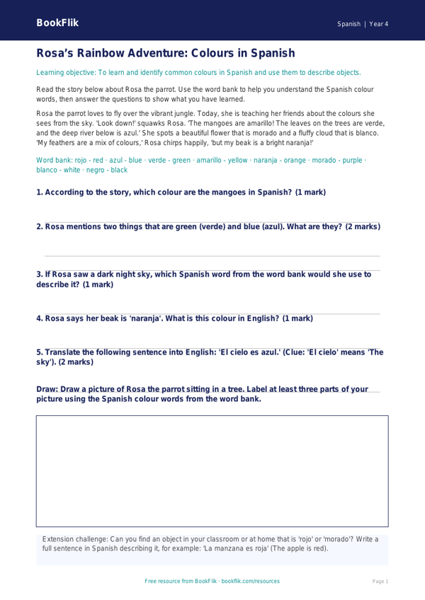 Spanish colours track sheet year 4 core worksheet preview — Spanish Colours
