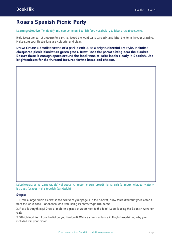 Spanish food drawing sheet year 4 core worksheet preview — Spanish Food