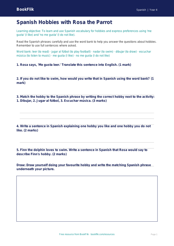 Spanish hobbies worksheet year 4 core worksheet preview — Spanish Hobbies