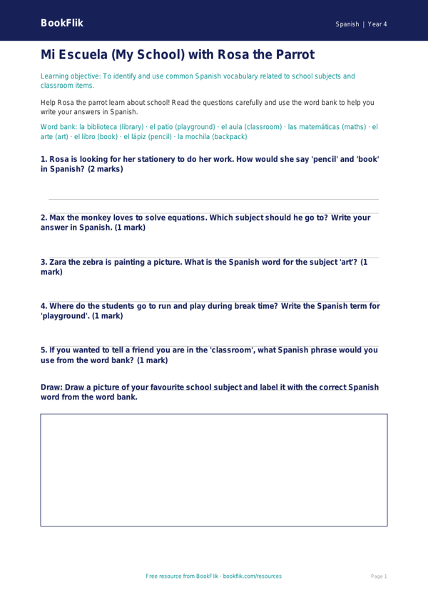 Spanish school worksheet year 4 core worksheet preview — Spanish School