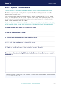 Spanish telling the time track sheet year 4 core
