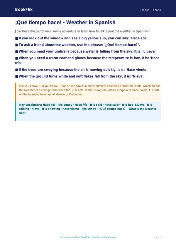 Spanish weather poster year 4 core worksheet preview — Spanish Weather