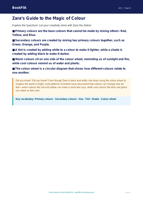 Art colour theory poster class 4 core worksheet preview — Art Colour Theory