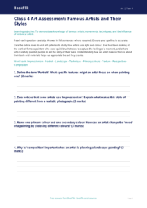 Free Famous Artists Assessment | Class 4 | Art | BookFlik