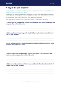Free Lowry Activity Sheet | Class 4 | Art | BookFlik