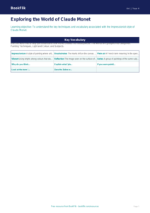 Free Monet Word Mat | Class 4 | Art | BookFlik