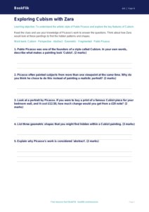 Free Picasso Worksheet | Class 4 | Art | BookFlik