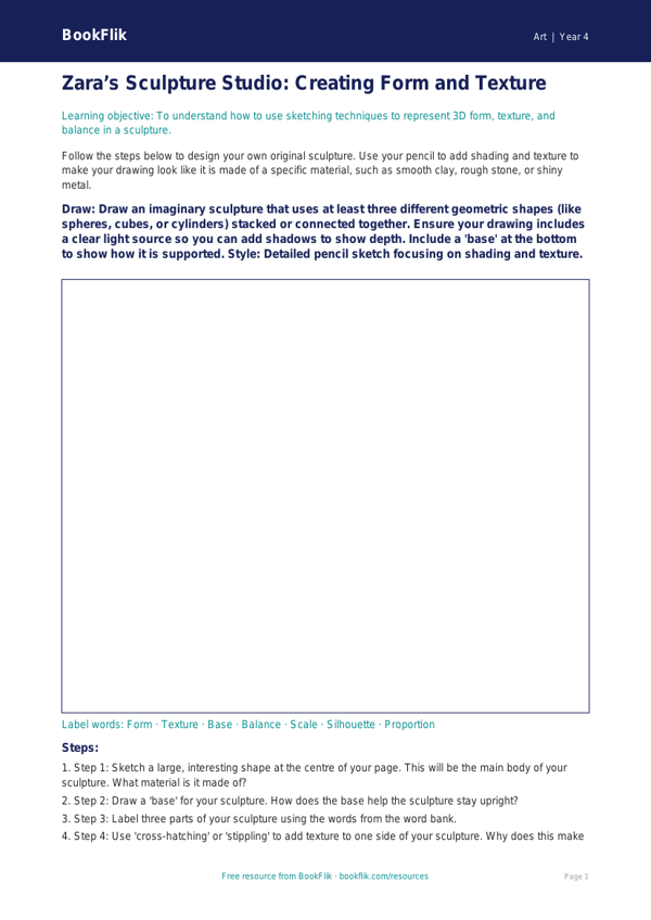 Free Sculpture Drawing Sheet | Class 4 | Art | BookFlik worksheet preview — Art Sculpture