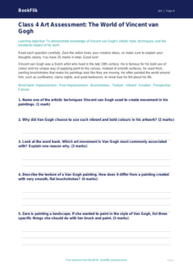 Free Van Gogh Assessment | Class 4 | Art | BookFlik