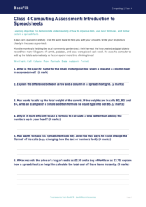 Free Spreadsheets Assessment | Class 4 | Computing | BookFlik