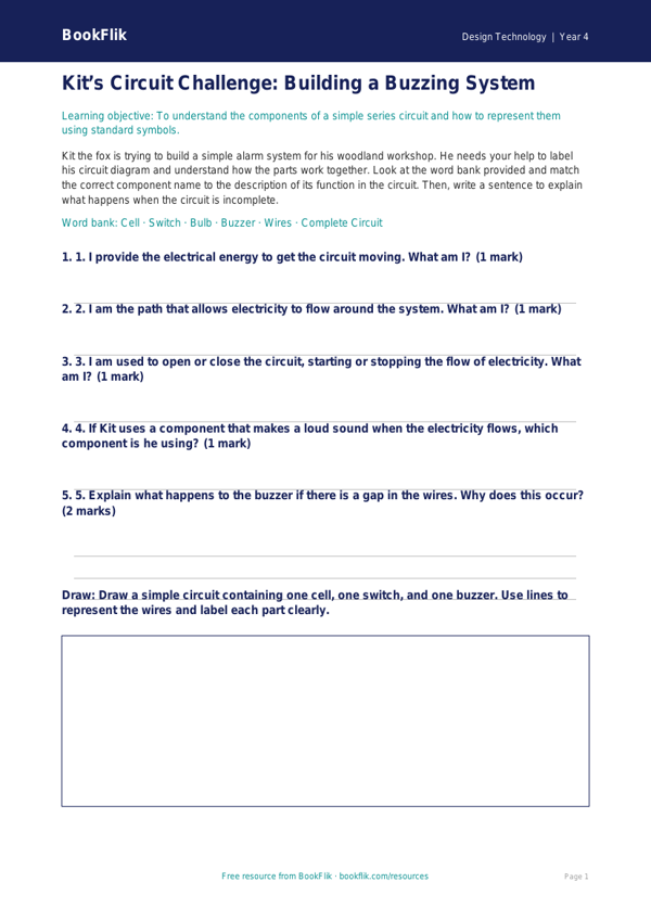 Designing Electronic Devices | Class 4 Electronics Activity Sheet | BookFlik worksheet preview — Design-Technology Electronics