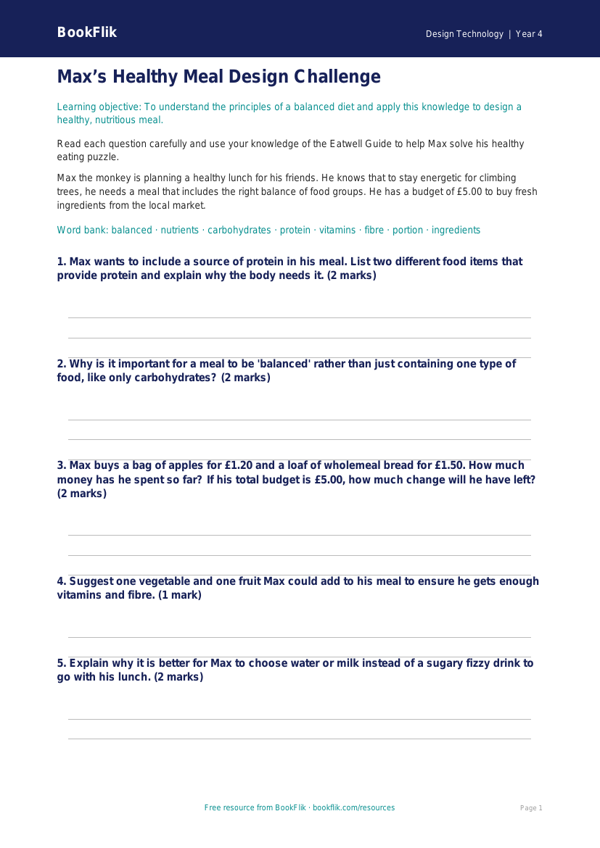 Design Technology healthy meals worksheet class 4 core worksheet preview — Design-Technology Healthy Meals