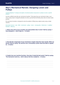 Free Levers And Pulleys Writing Frame | Class 4 | Design Technology | BookFlik