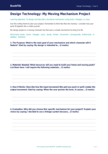 Free Mechanisms Writing Frame for Class 4 | Design Technology | BookFlik