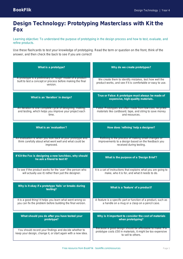 Free Prototyping Worksheets for Class 4 CBSE | Design Technology worksheet preview — Design-Technology Prototyping