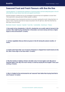 Design Technology seasonal food worksheet class 4 core