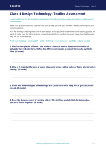 Free Textiles Assessment for Class 4 | Design Technology | BookFlik