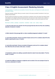Free Adverbs Assessment | Class 4 | English | BookFlik