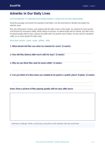 English adverbs comprehension class 4 core