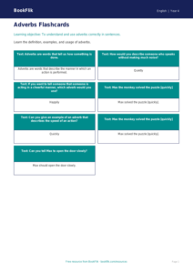 Free Adverbs Flashcards for Class 4 English | BookFlik