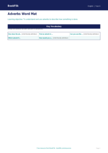 Free Adverbs Word Mat | Class 4 | English | BookFlik