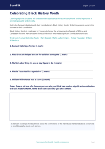 Free Black History Month Activity Sheet | Class 4 | English | BookFlik