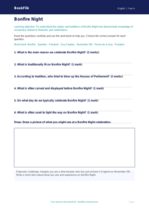 Free Bonfire Night Reading Worksheet | Class 4 English | BookFlik