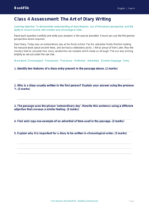English diary writing assessment class 4 core