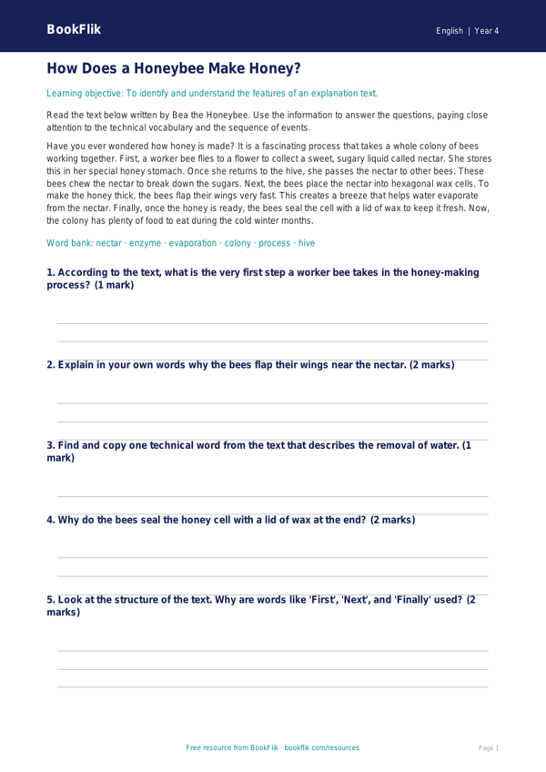 English explanation texts track sheet class 4 core worksheet preview — English Explanation Texts