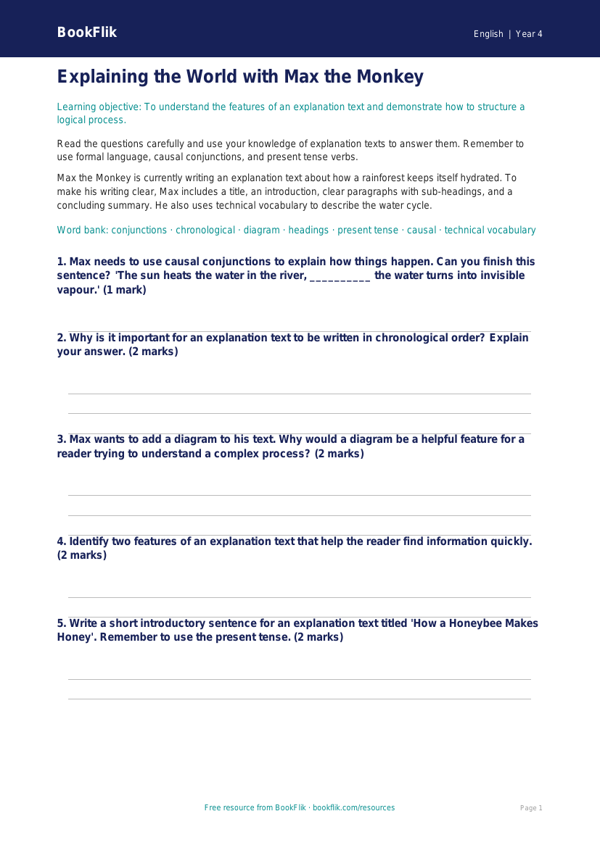 English explanation texts worksheet class 4 core worksheet preview — English Explanation Texts