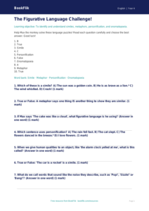 Free Figurative Language Quiz | Class 4 | English | BookFlik