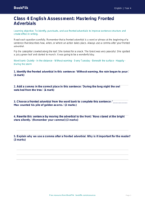 Fronted Adverbials Worksheet for Class 4 | CBSE English Grammar