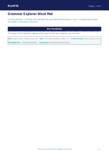 Free Grammar Word Mat | Class 4 | English | BookFlik