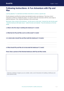 English instructions activity sheet class 4 core
