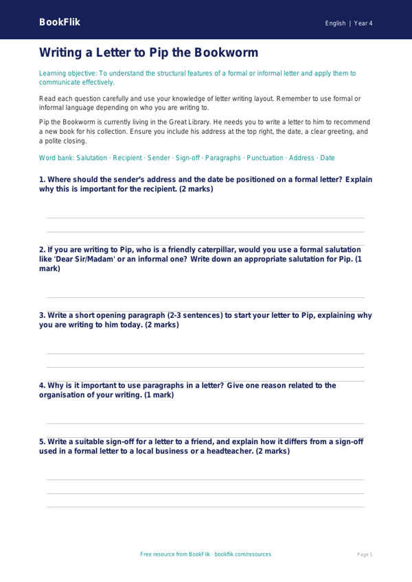 English letter writing worksheet class 4 core worksheet preview — English Letter Writing