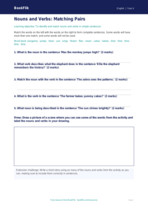 Free Nouns and Verbs Activity Sheet | Class 4 | English | BookFlik