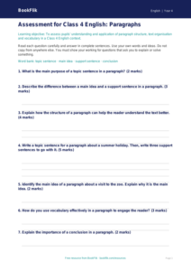 English paragraphs assessment class 4 core