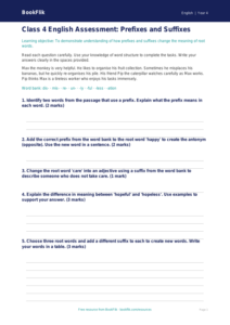 Free Prefixes And Suffixes Assessment | Class 4 | English | BookFlik