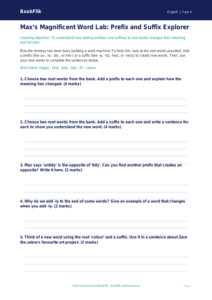 Free Prefixes And Suffixes Template | Class 4 | English | BookFlik