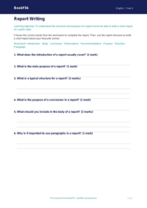 English report writing worksheet class 4 core