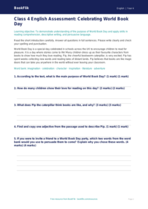 Free World Book Day Assessment | Class 4 | English | BookFlik