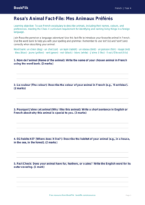 Free Animals French Template for Class 4 Students | BookFlik