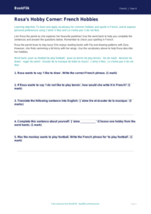 Free French Hobbies Worksheet for Class 4 | BookFlik