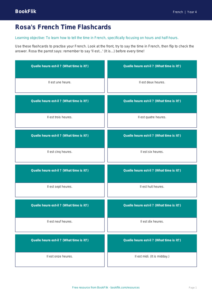 Free Telling The Time Flashcards for Class 4 | French | BookFlik