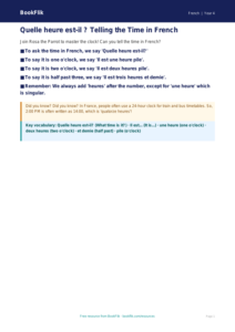 Free Telling The Time Poster | Class 4 | French | BookFlik